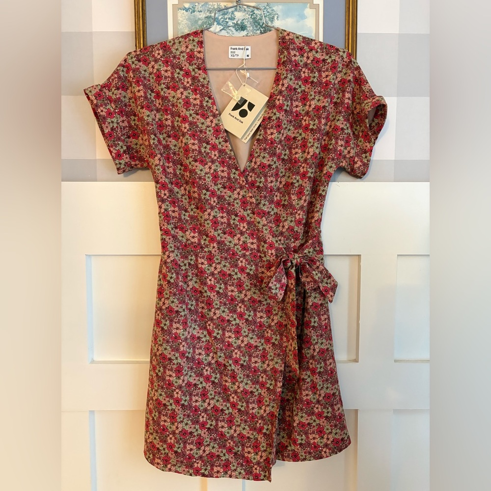 Frank & Oak Pink Floral Wrap Dress with Cream Accents XS - Picture 12 of 12